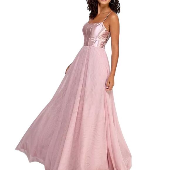 NWT City Studio Made for Macy’s Junior’s Metallic Corset Lace Back Gown Sz 13/14 - Picture 1 of 12
